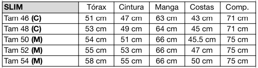 xivid9 - tabela de medidas slim