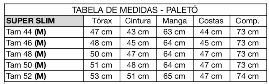 xivid9 - tabela de medidas super slim